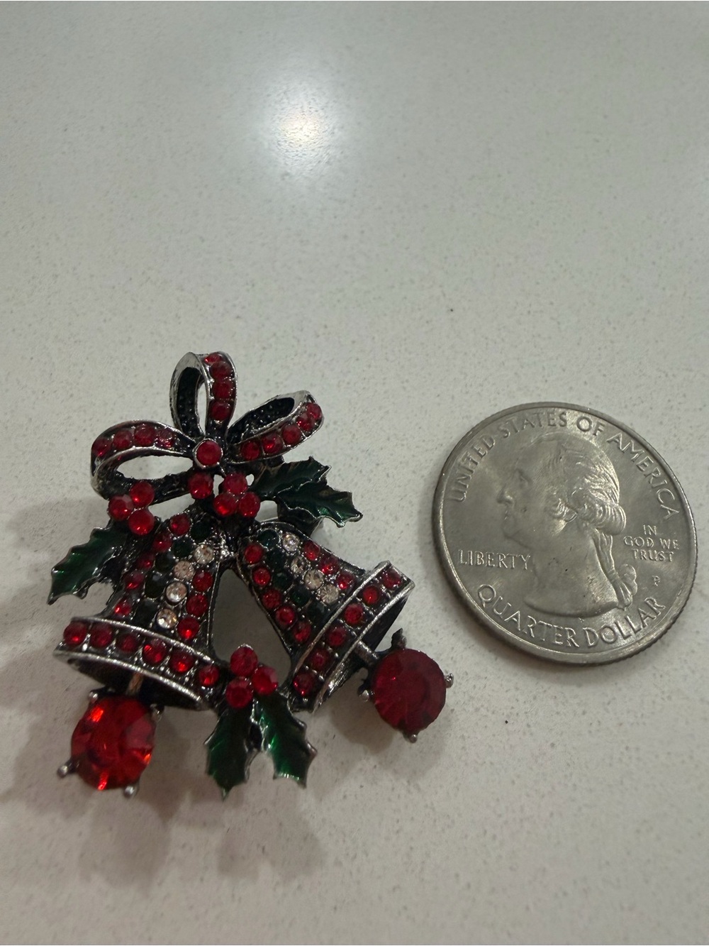 Festive Red Bell Holiday Brooch